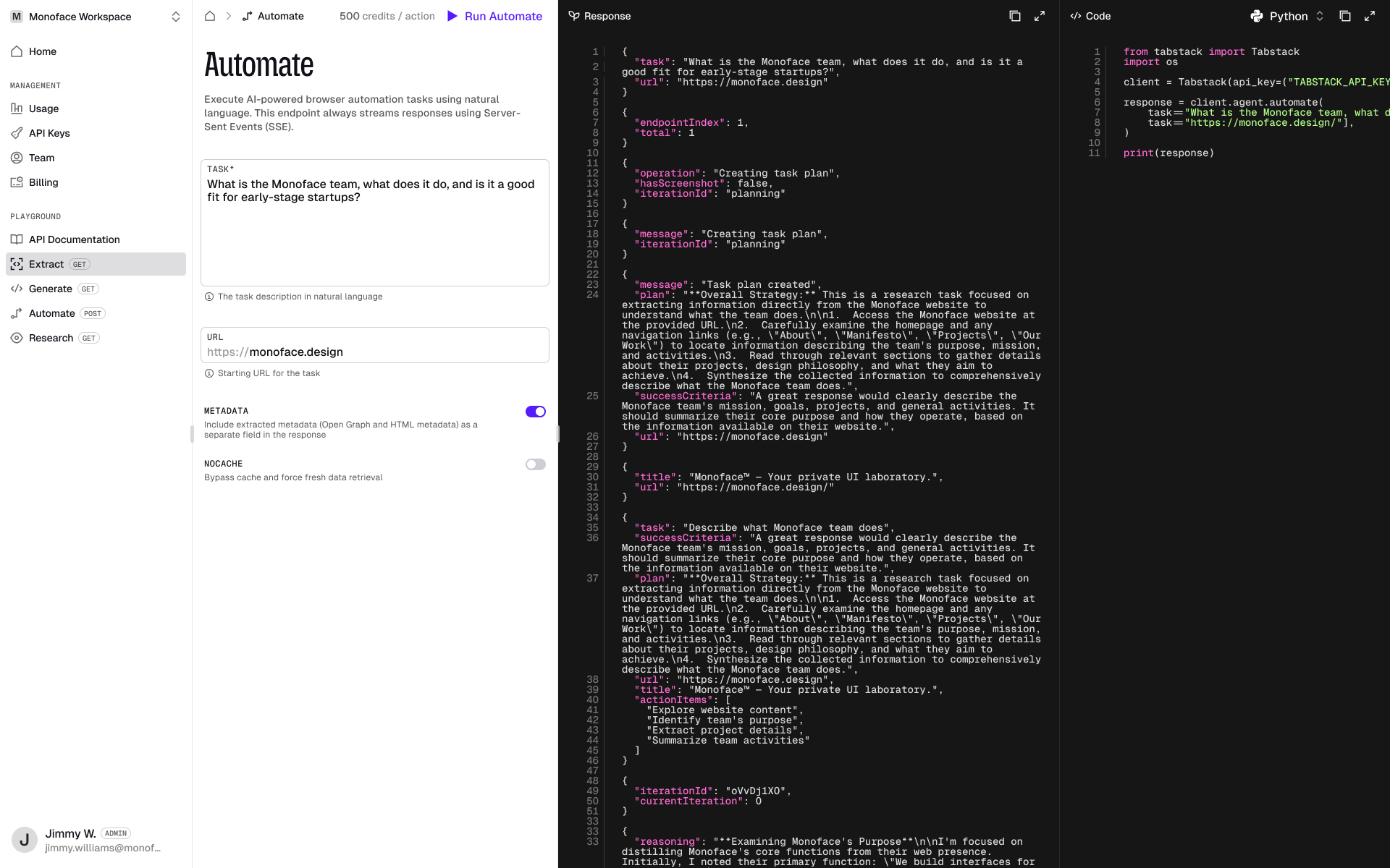 Tabstack — Playground